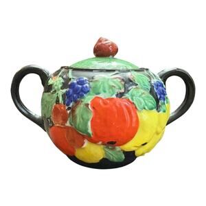 Vintage Sugar Bowl With Lid 
Made in Japan Lemons Oranges Grapes Made in Japan